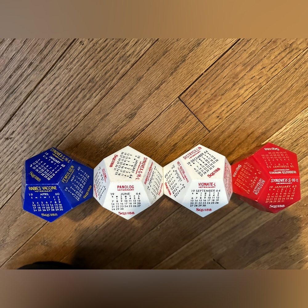 1960’s Veterinary Vintage Dodecahedron Calendar Set of 4